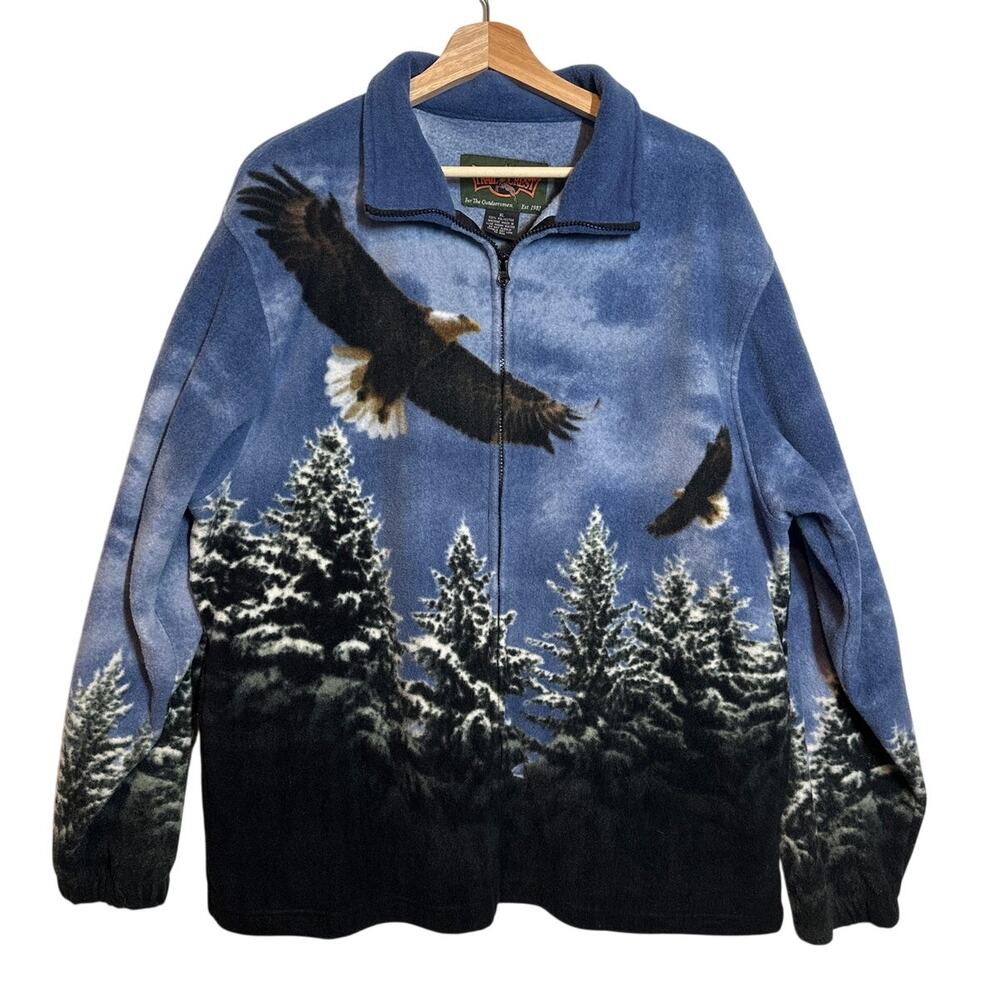 Trail Crest Wildkind Full Zip Fleece Jacket Blue Eagle Wildlife Nature AOP Sz XL